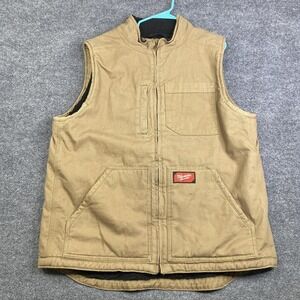 Milwaukee Tool Sherpa Lined Light Brown Canvas Workwear Vest Jacket Men's XL